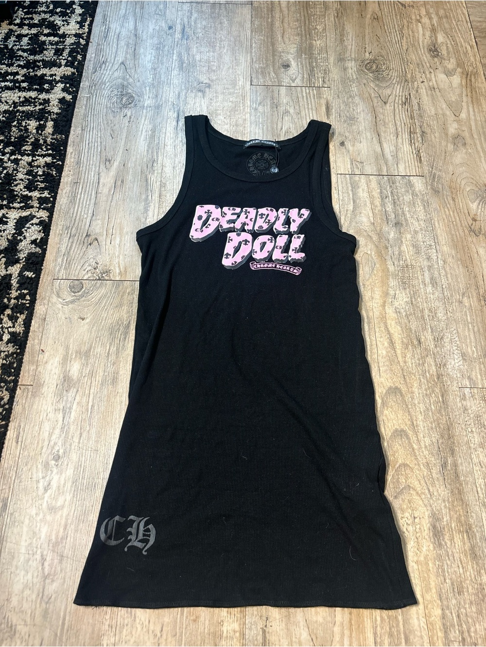 Chrome Hearts Black Mini Dress with Pink "Daddy Doll" Graphic